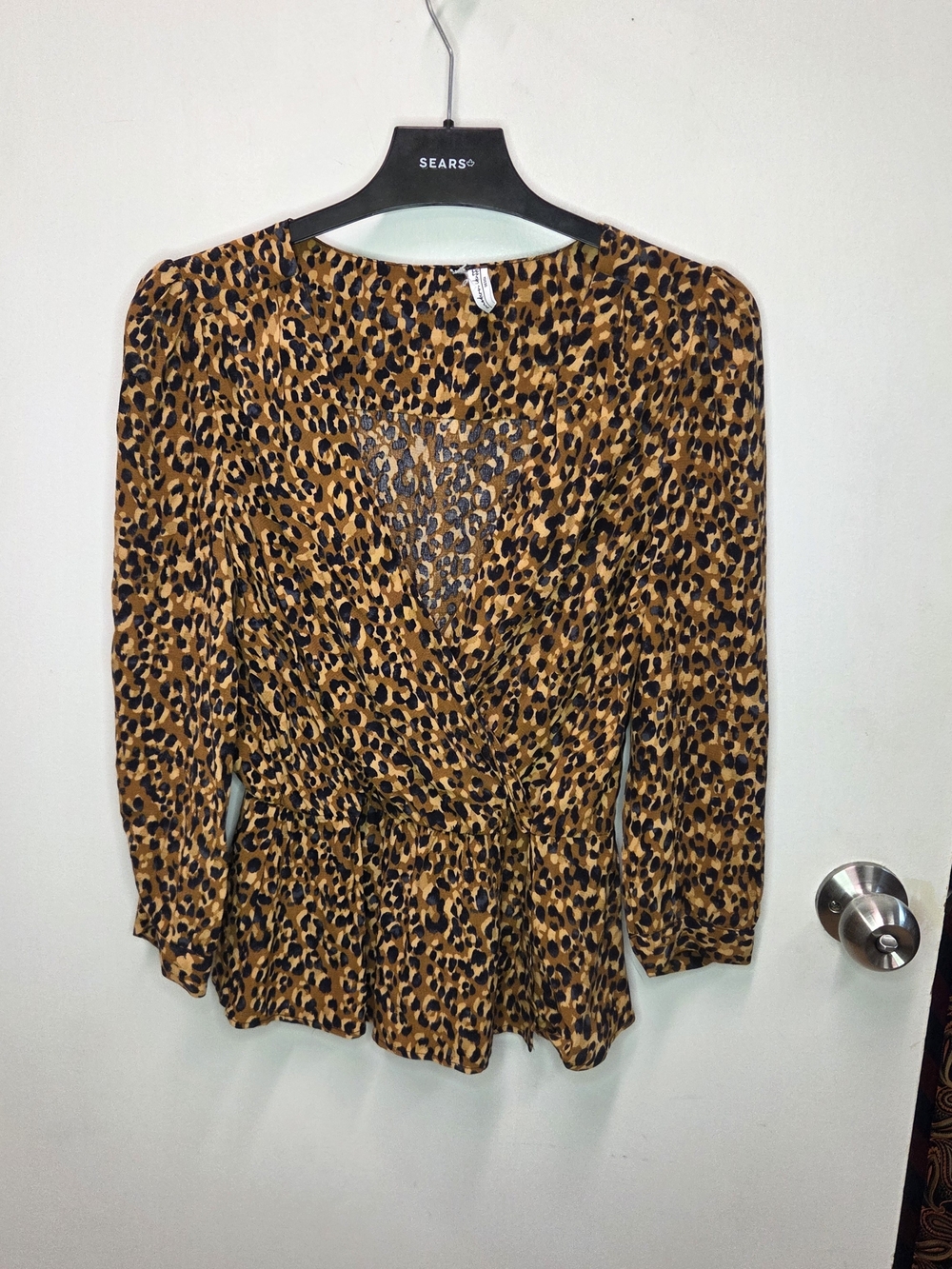 Modern Identity Design Leopard Print Crossover Wrap Peplum Blouse Size - Picture 3 of 7
